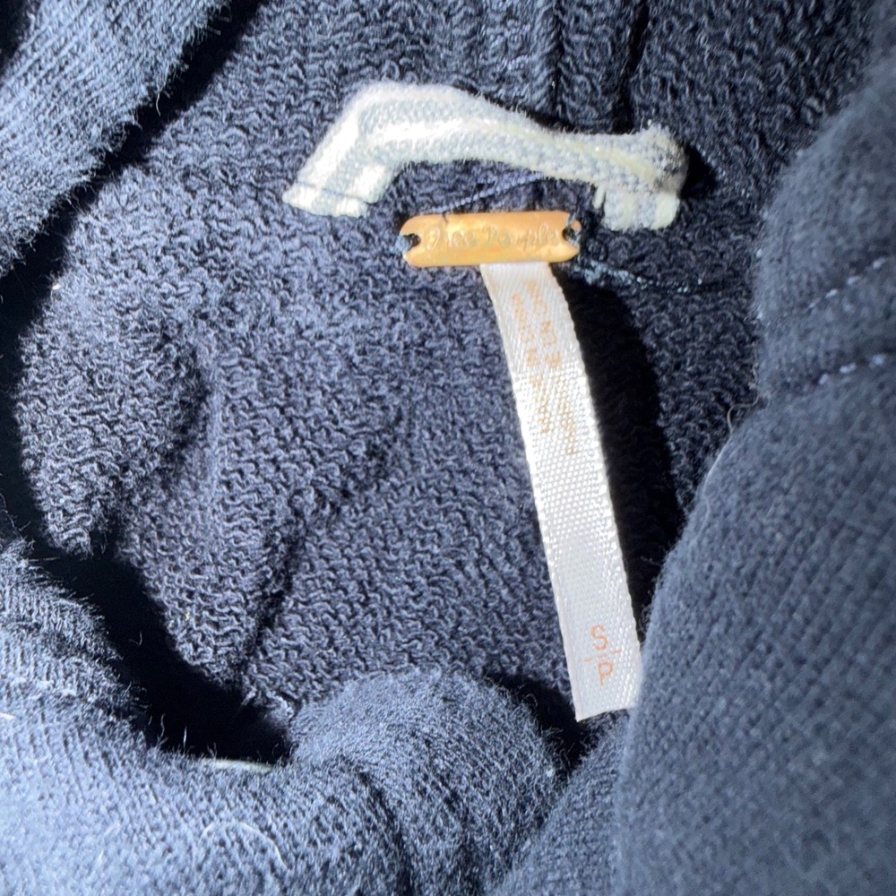 Free People Denim Jacket Womens Small Mint Navy Distressed Layered Hoodie Grunge - Picture 3 of 4